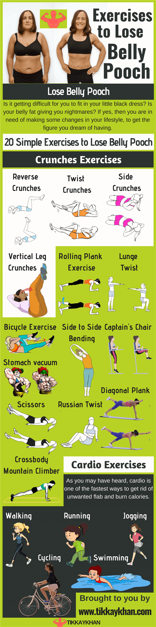 20 Simple Exercises to Lose Belly Pooch Infographic
