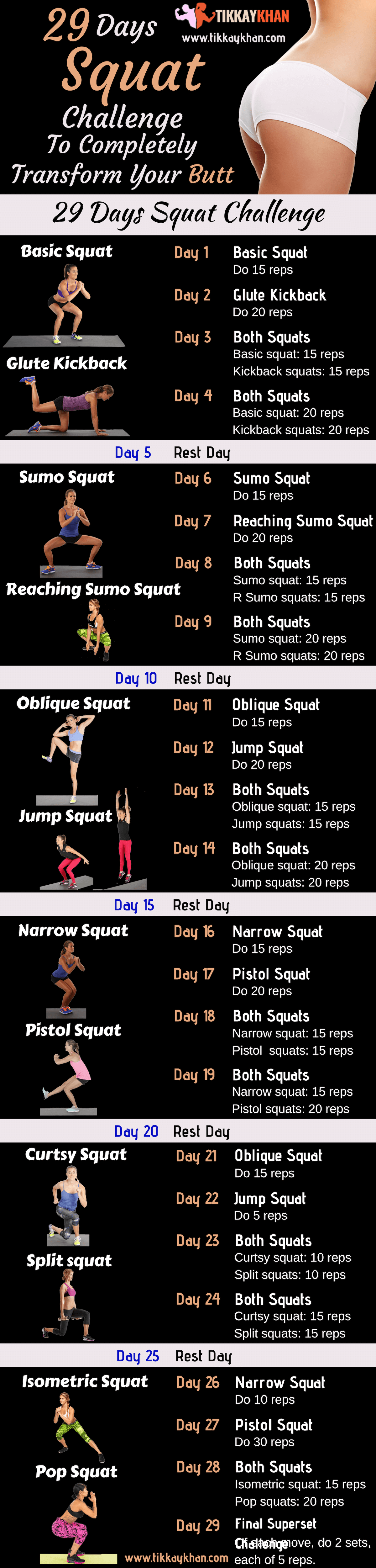 29 Day Squat Challenge Infographic