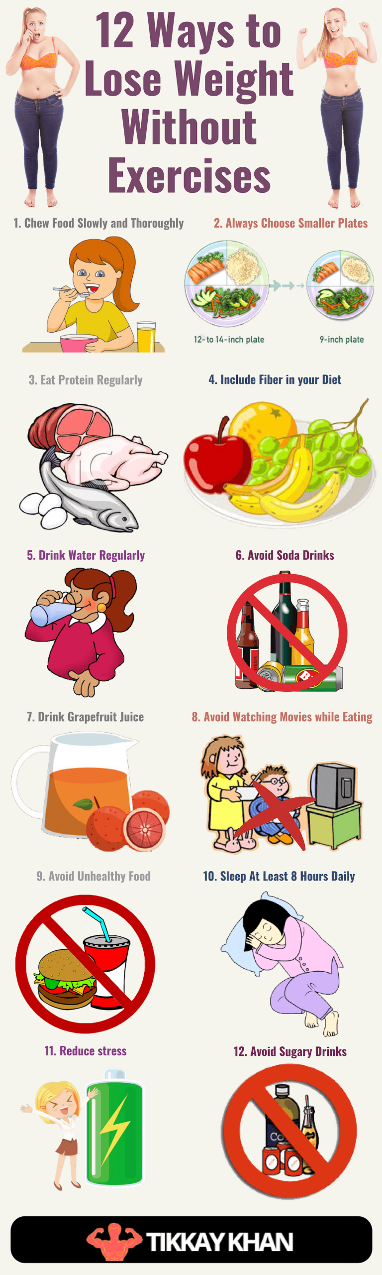 12 Ways To Lose Weight Without Exercises - Tikkay Khan