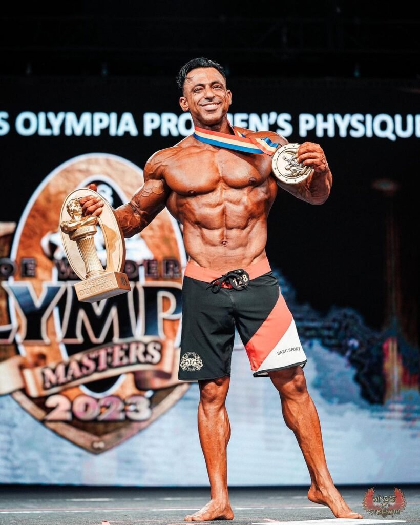 Arya Saffaie won the Men’s Physique Title at the 2023 Masters Olympia.