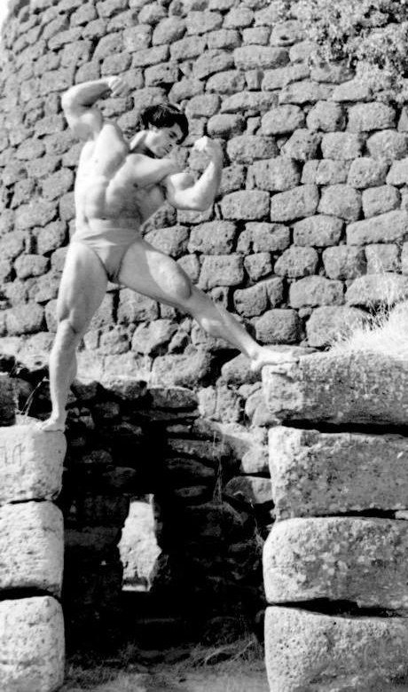 Franco Columbu posing in Sardinia in the early 1970s