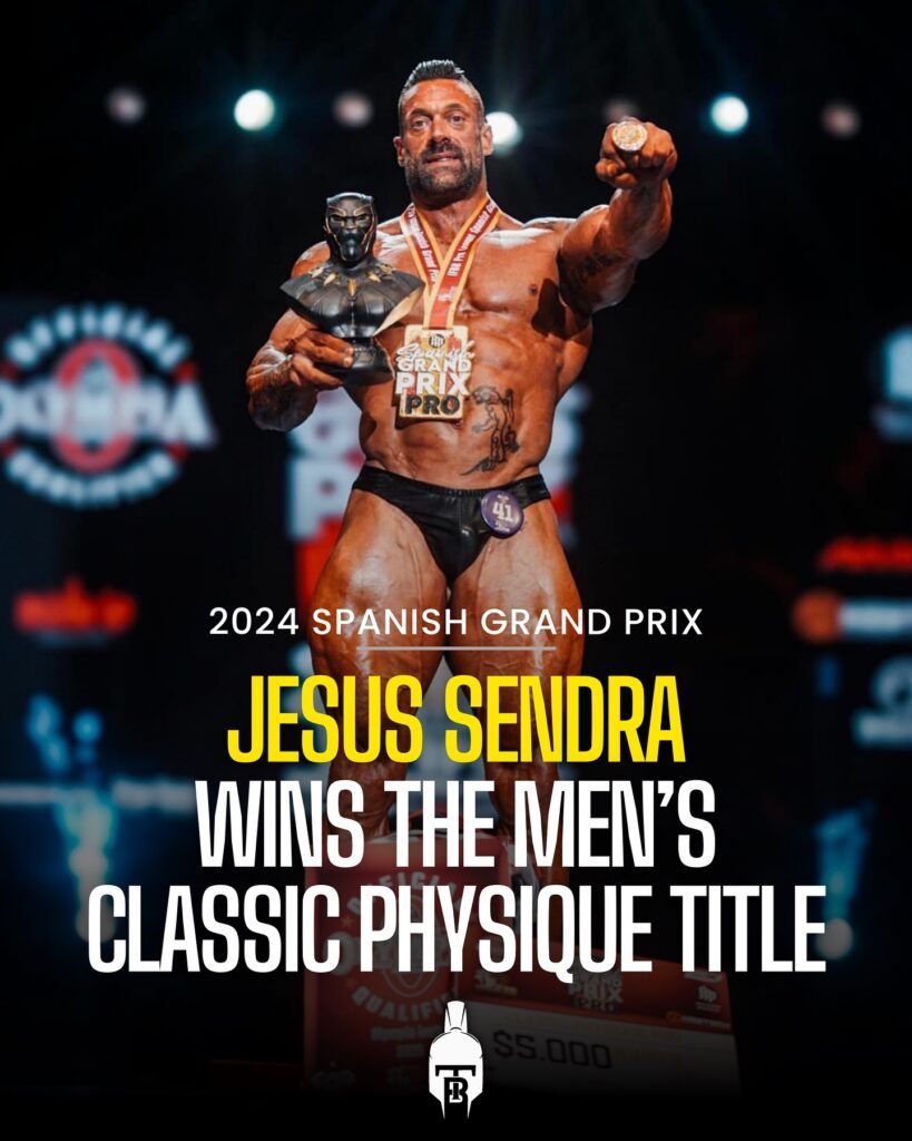 Jesus Rodriguez Sendra on the podium after winning the Men's Classic Physique title at the 2024 Spanish Grand Prix Pro