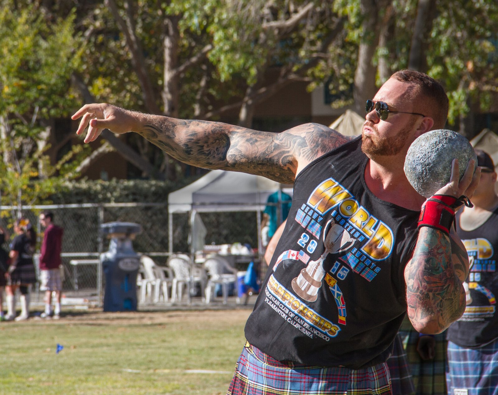 Hafthor Bjornsson competing in the Scottish stone put at a Highland Games in 2015