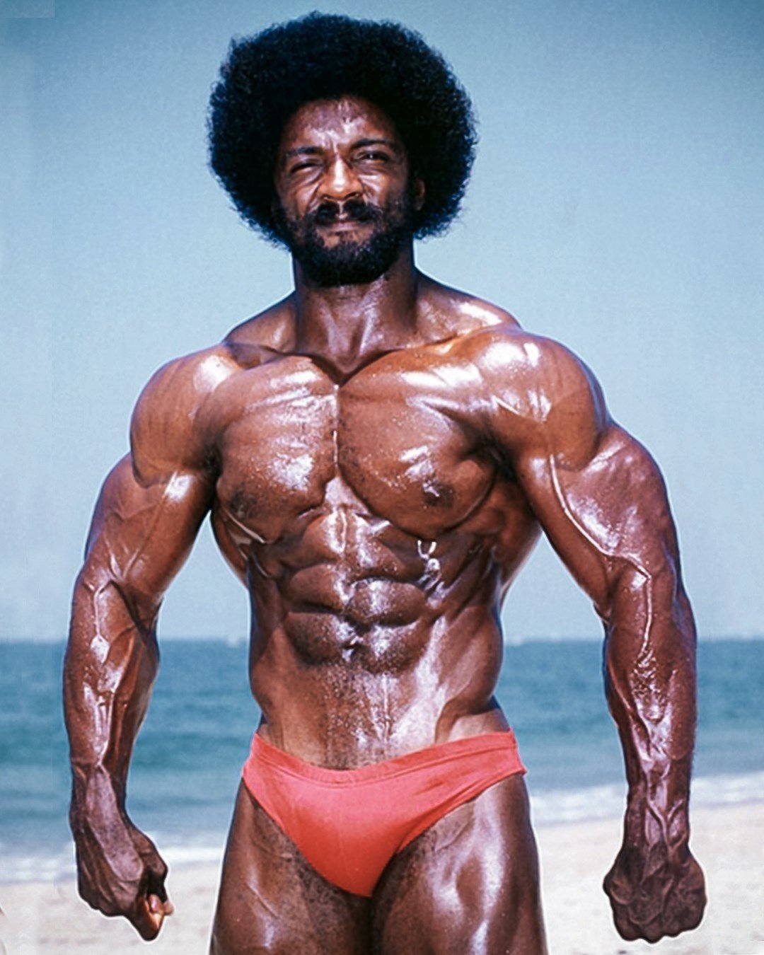 Charles Glass in his competitive prime, posing on the beach in the early 1980s