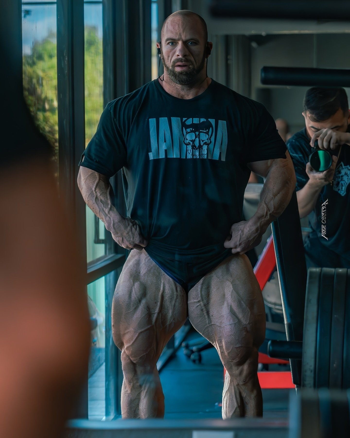 John Jewett showing his trademark leg development during a gym session