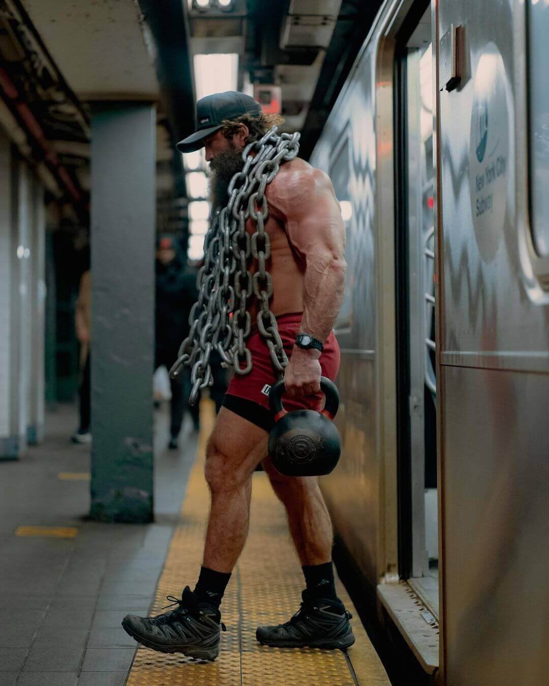 Liver King during a street workout stunt in New York