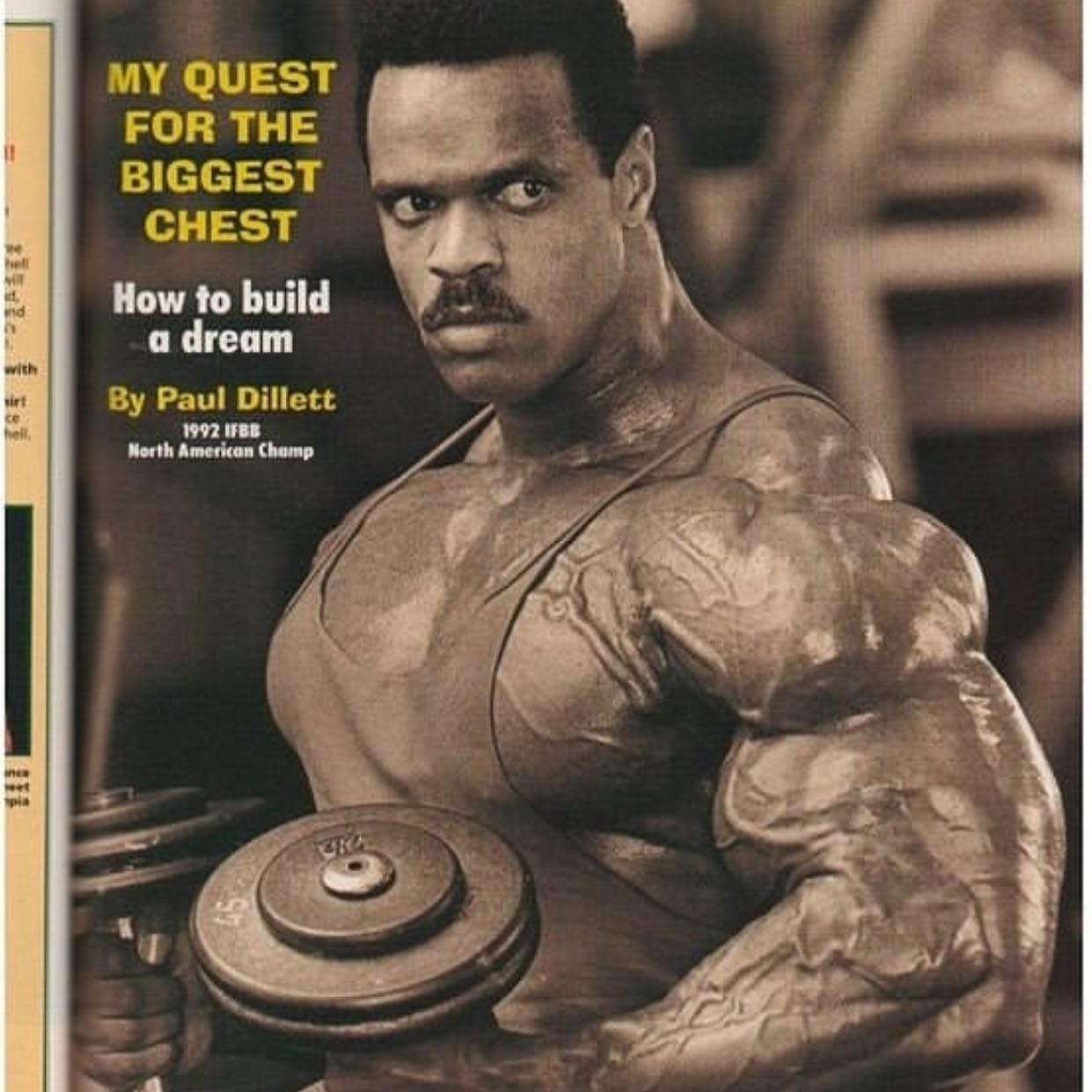 Paul Dillett magazine shot, captioned 'By Paul Dillett, 1992 IFBB North American Champ'