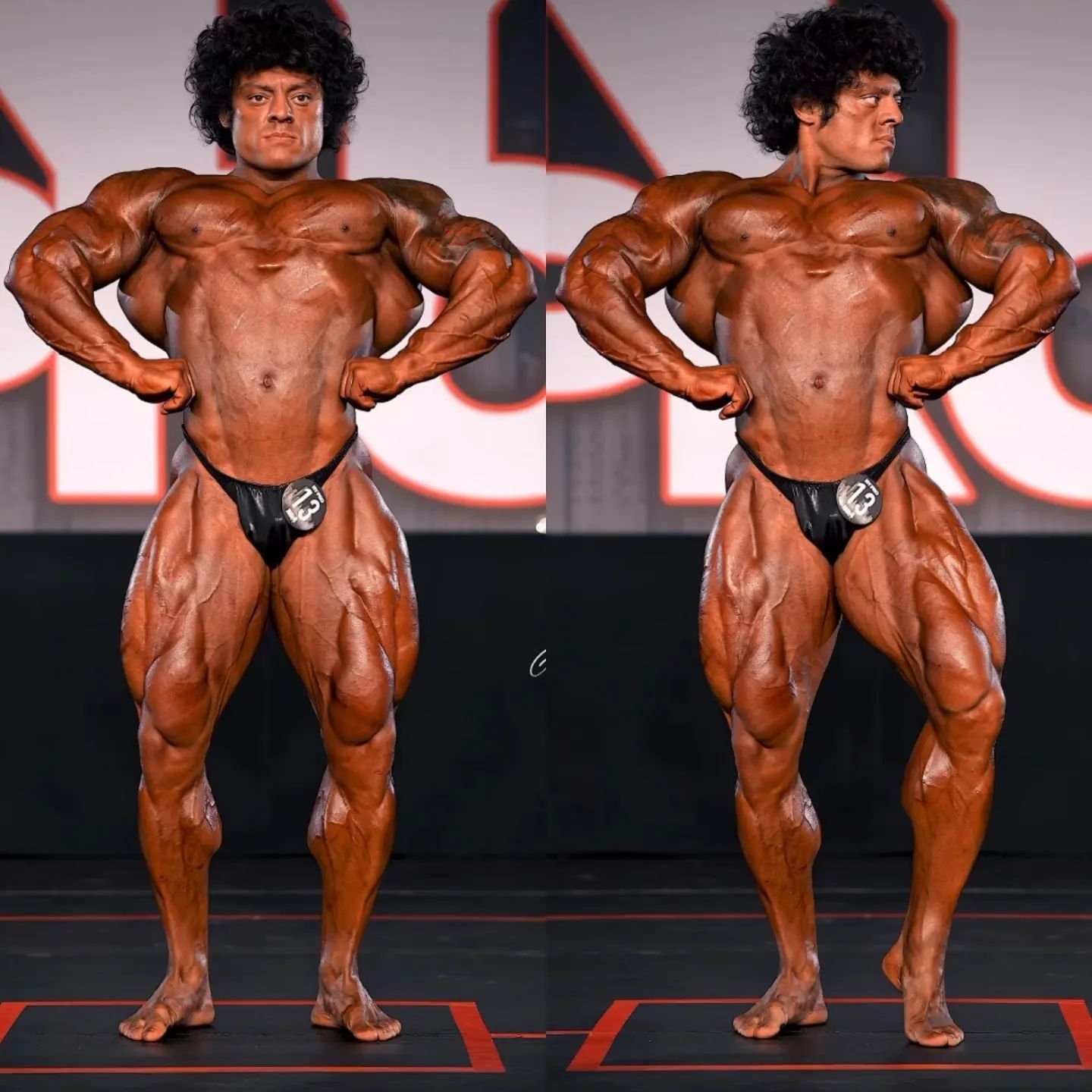 Stuart Sutherland hitting a front lat spread on stage