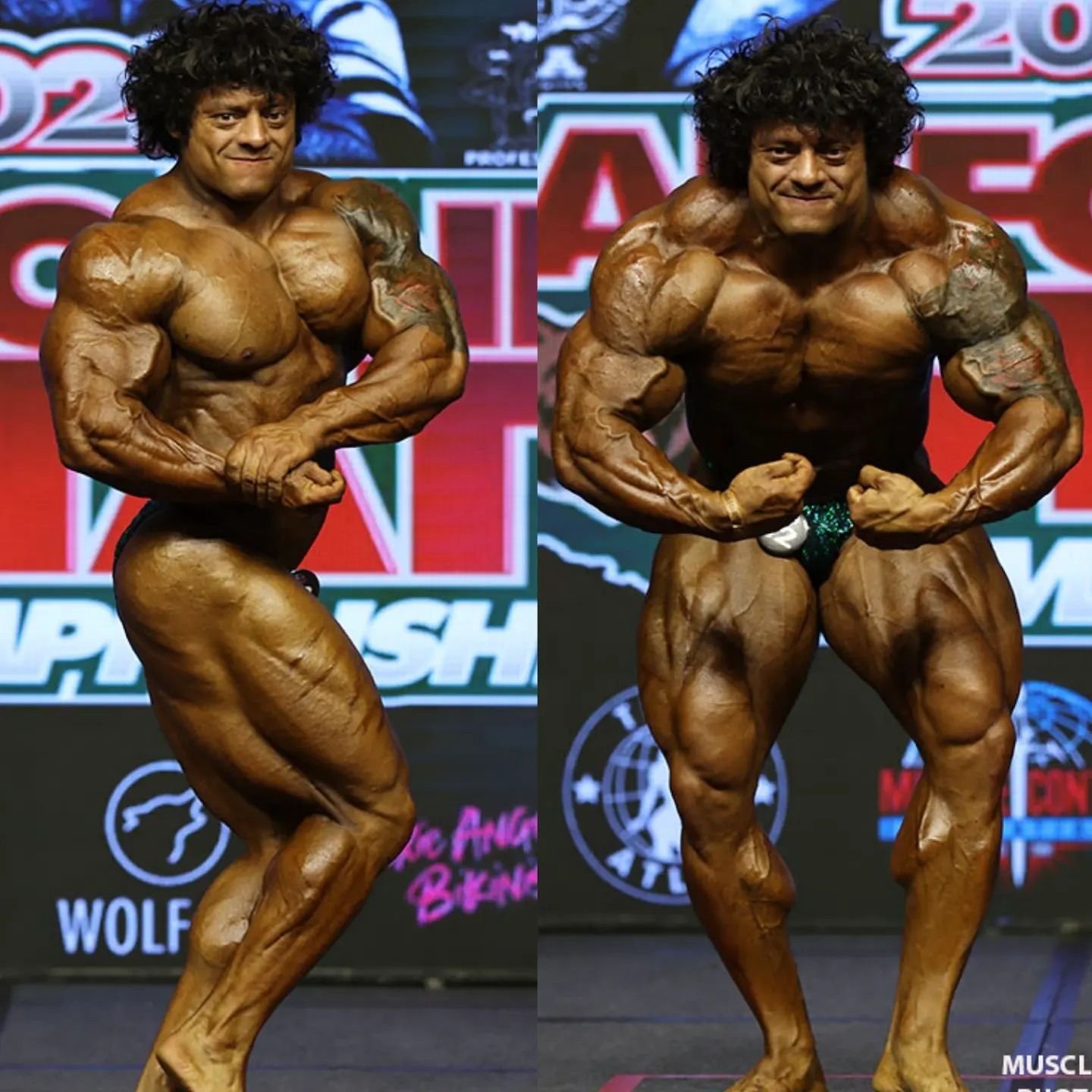 Stuart Sutherland posing on stage in competition