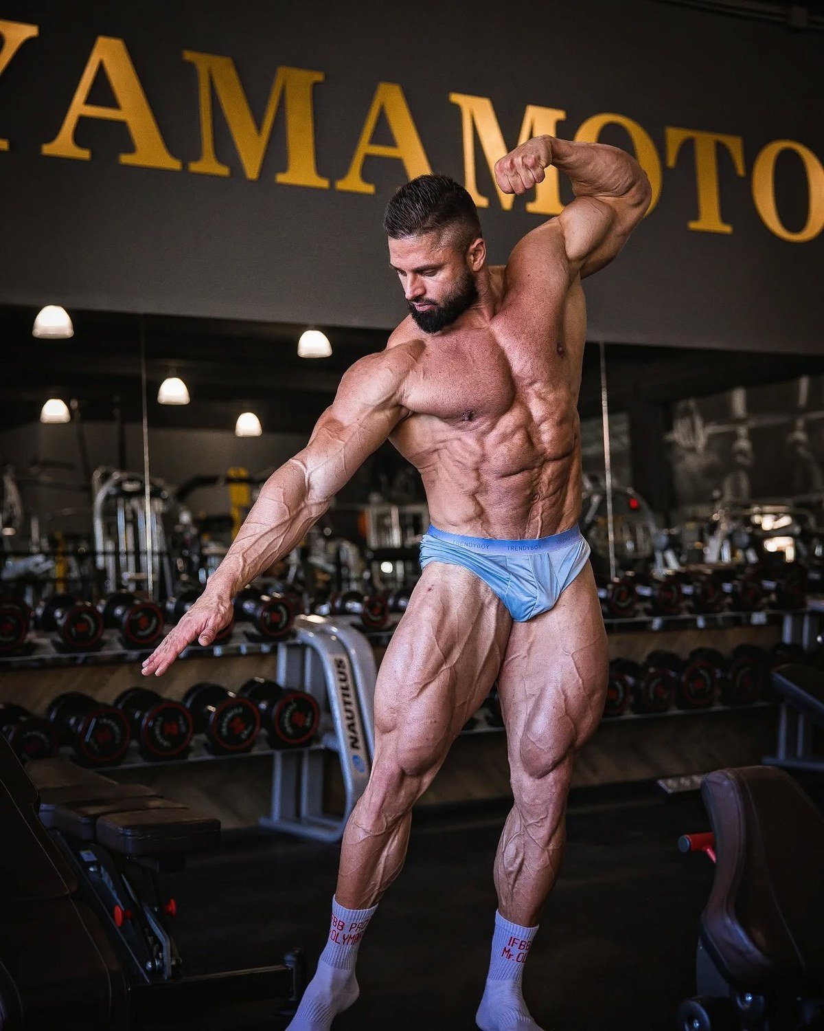 Zhivko Petkov practising a classic pose in the gym